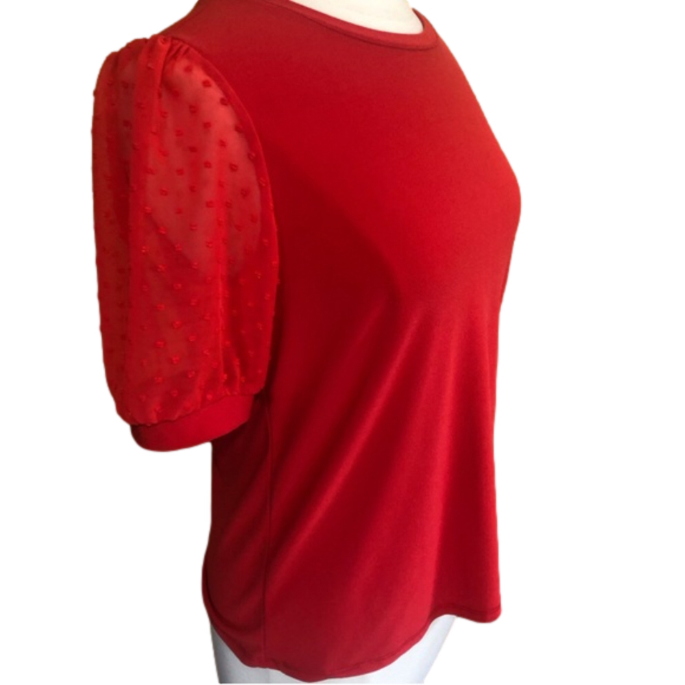 CeCe Orange short puff shear sleeve shirt w/dots on the sleeves Size Medium - Picture 7 of 12